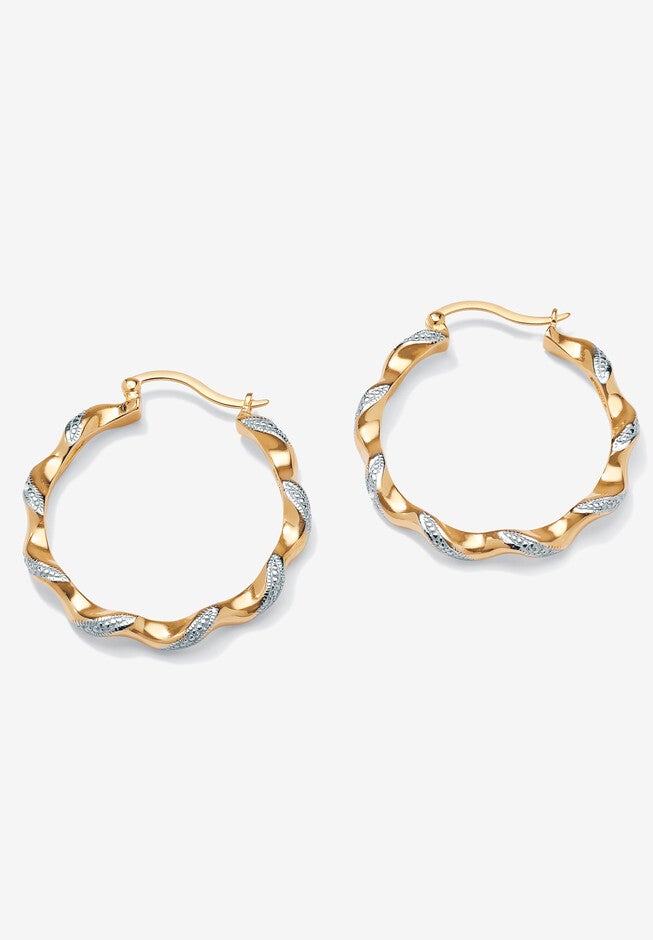 Diamond Accent Yellow Gold-Plated Twisted Hoop Earrings (39Mm), GOLD, hi-res image number null