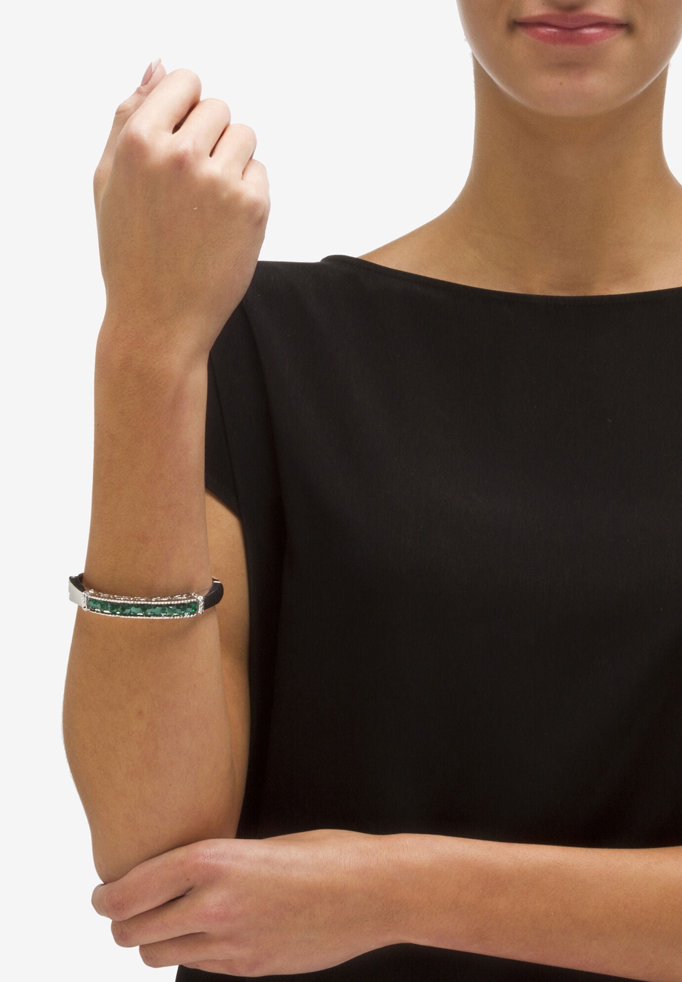 Round Birthstone Bangle Bracelet In Silvertone Jewelry, , alternate image number 2