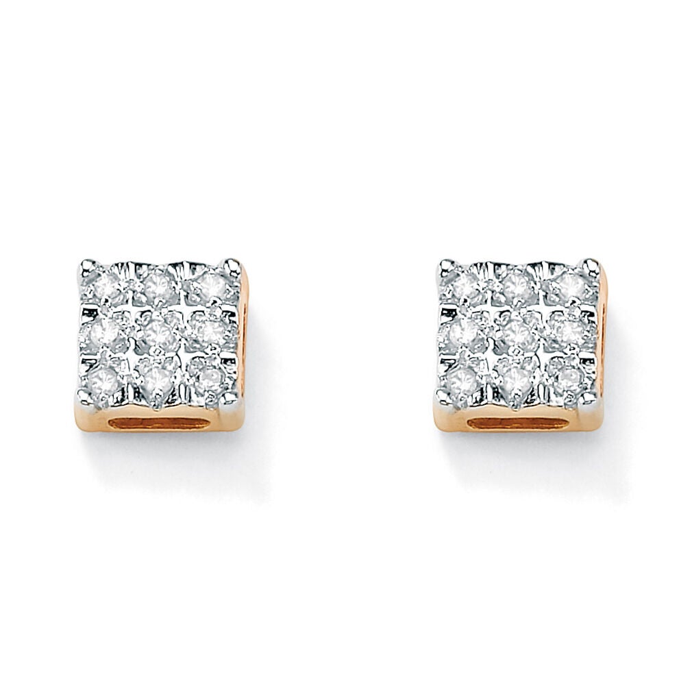 1/7 TCW Round Diamond 10k Yellow Gold Square-Shaped Stud Earrings, WHITE, hi-res image number 0