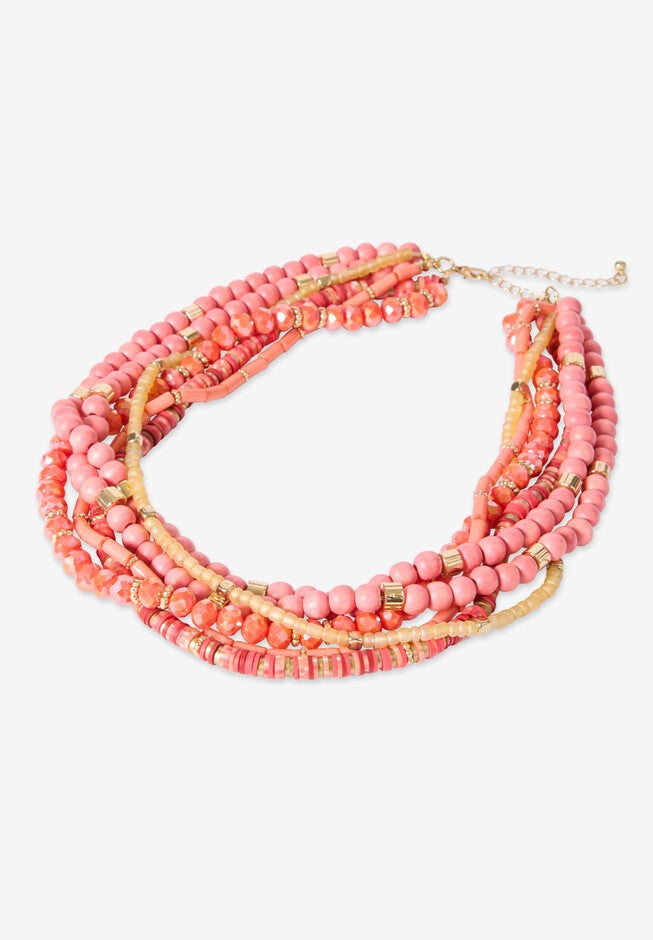 Wood & Glass Beaded Layered Necklace, , alternate image number null