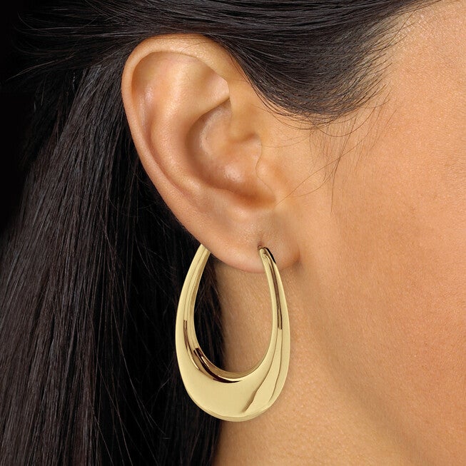 Polished Oval Puffed Hoop Earrings 18K Gold Plated .925 Sterling Silver, GOLD, alternate image number 2
