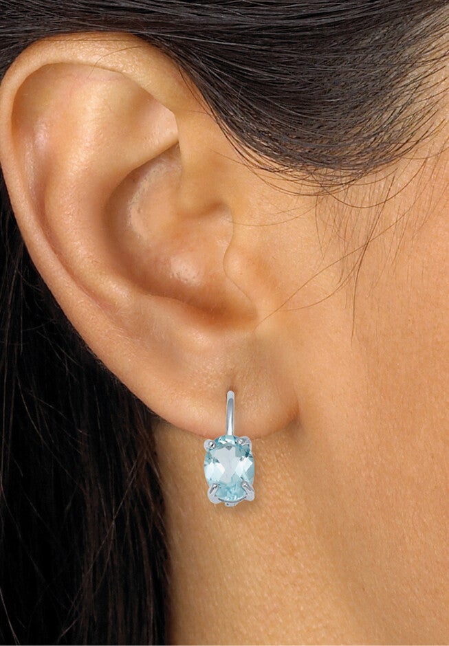 3.20 Tcw Oval Cut Genuine Blue Topaz Sterling Silver Earrings, , alternate image number null