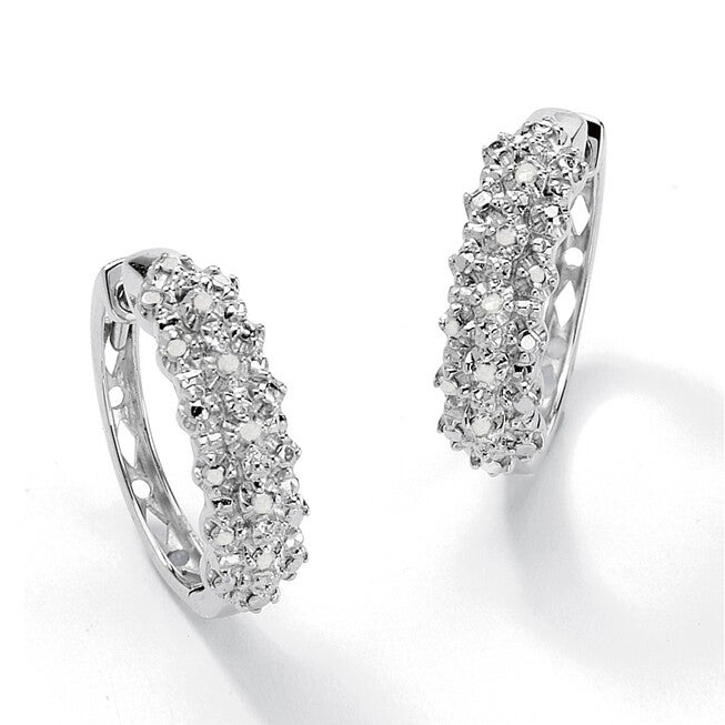 1/10 TCW Ice Diamond Huggie-Hoop Earrings in Platinum-plated Sterling Silver, WHITE, hi-res image number null