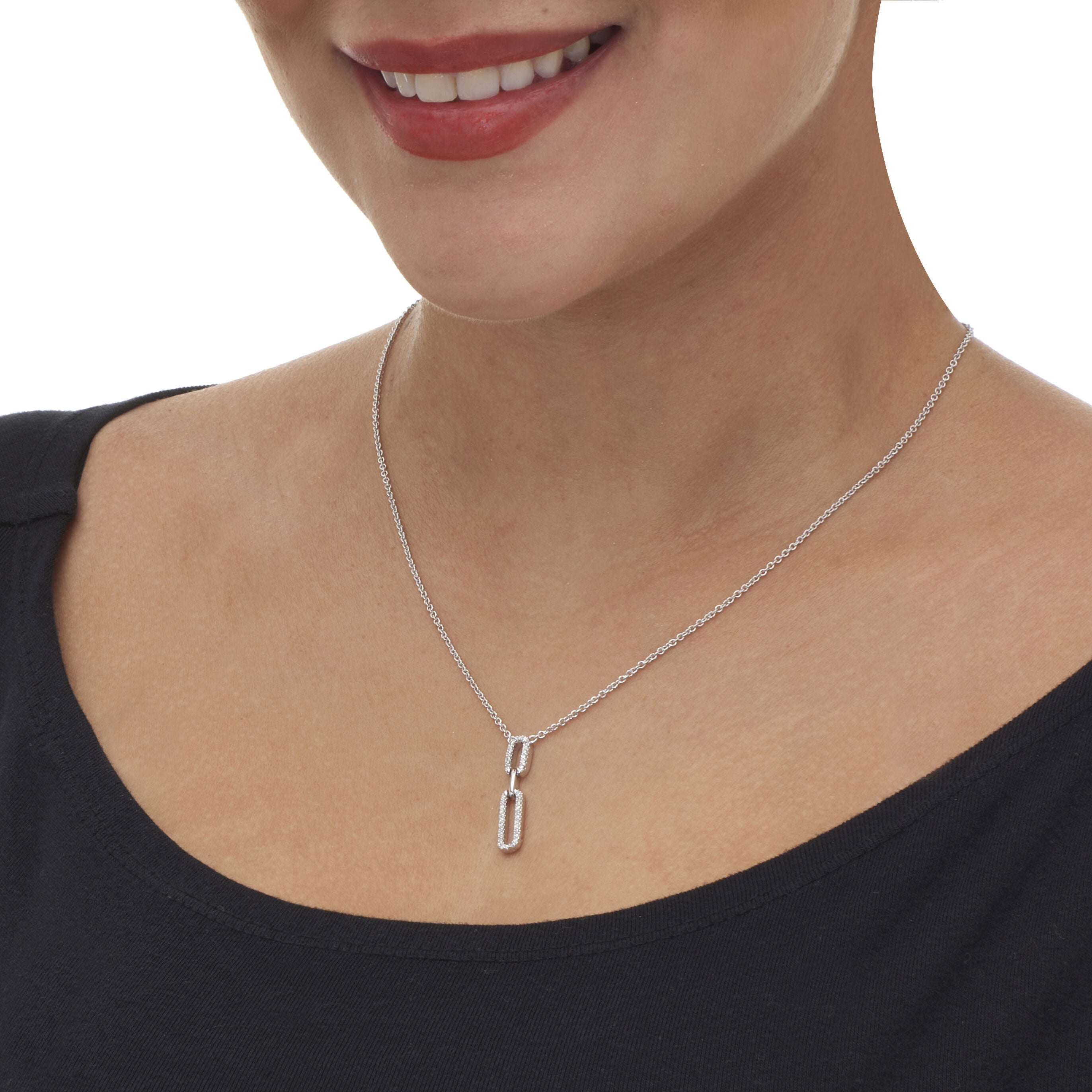 .20 TCW Round Cubic Zirconia Silvertone Paperclip Drop Necklace 18-inch, WHITE, alternate image number 2