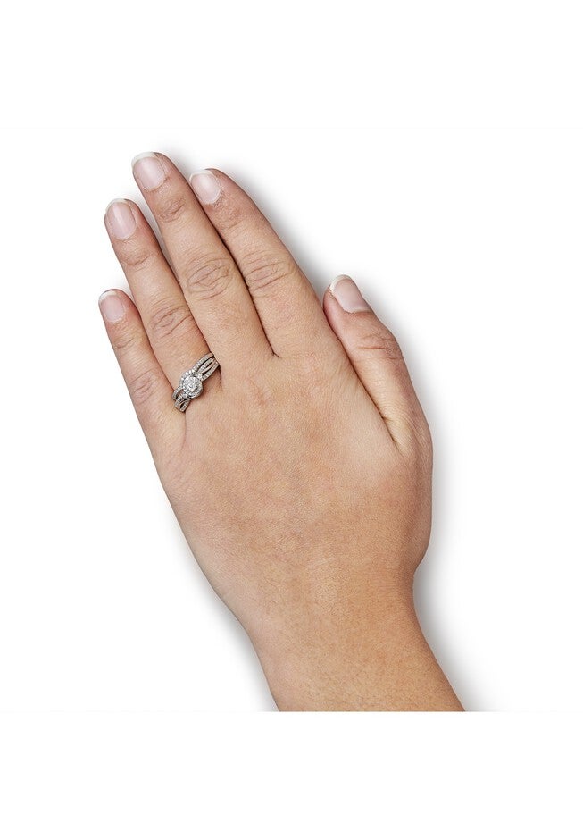 Silver 1/3 Cttw Composite Diamond Frame Bypass Bridal Set, , alternate image number null