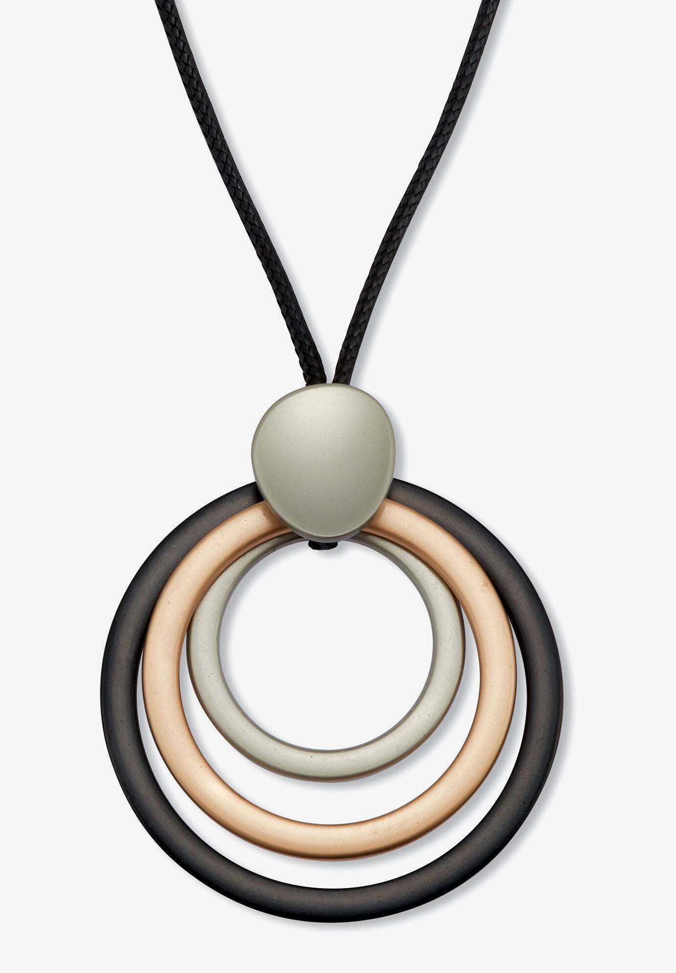 Goldtone Nested Circle Pendant Cord Necklace 30 Inch, GOLD, hi-res image number 0