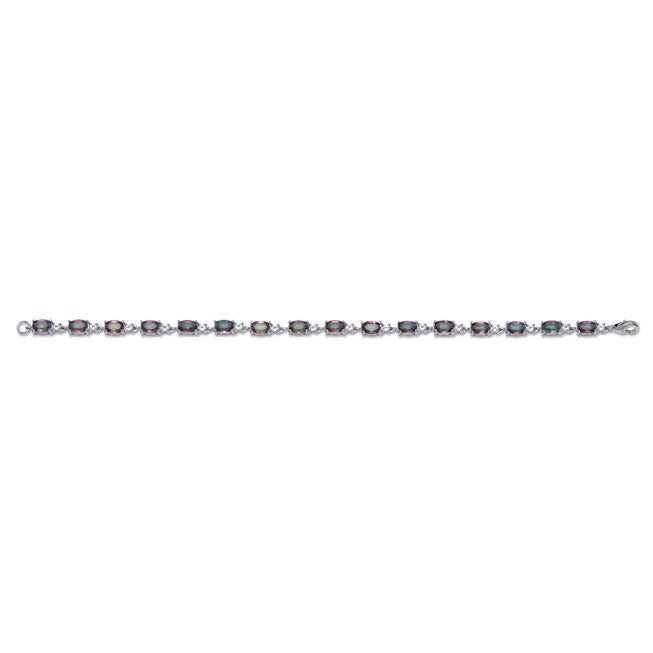 9.76 TCW Oval Cut Genuine Mystic Fire Topaz Sterling Silver Bracelet, GREEN, alternate image number 3