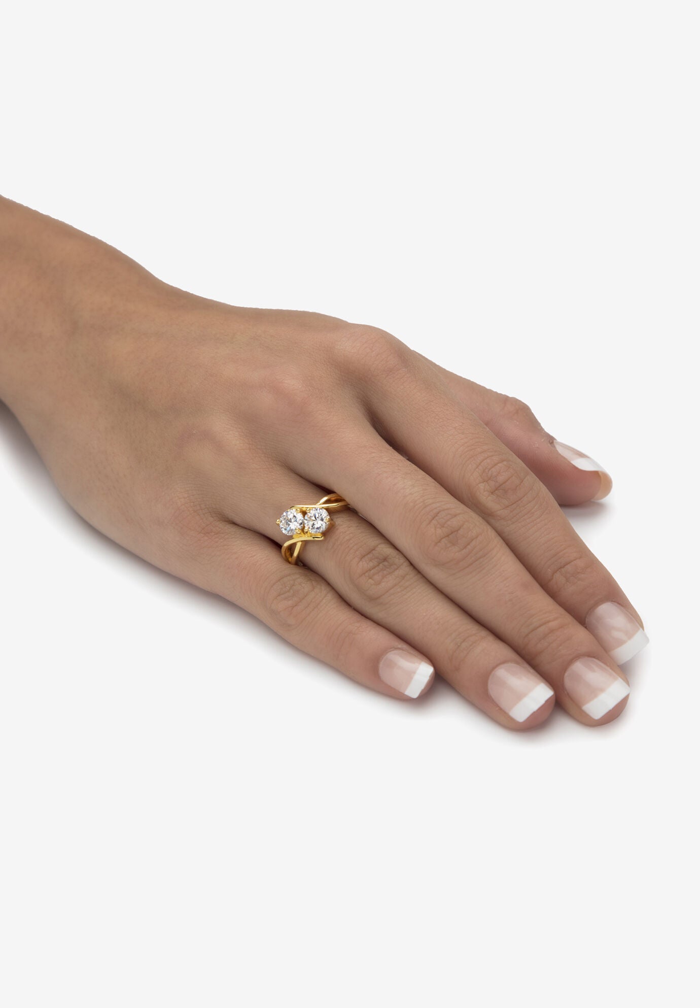 1.96 Cttw Cubic Zirconia 14K Gold-Plated Sterling Silver 2-Stone Bypass Ring, , alternate image number 2