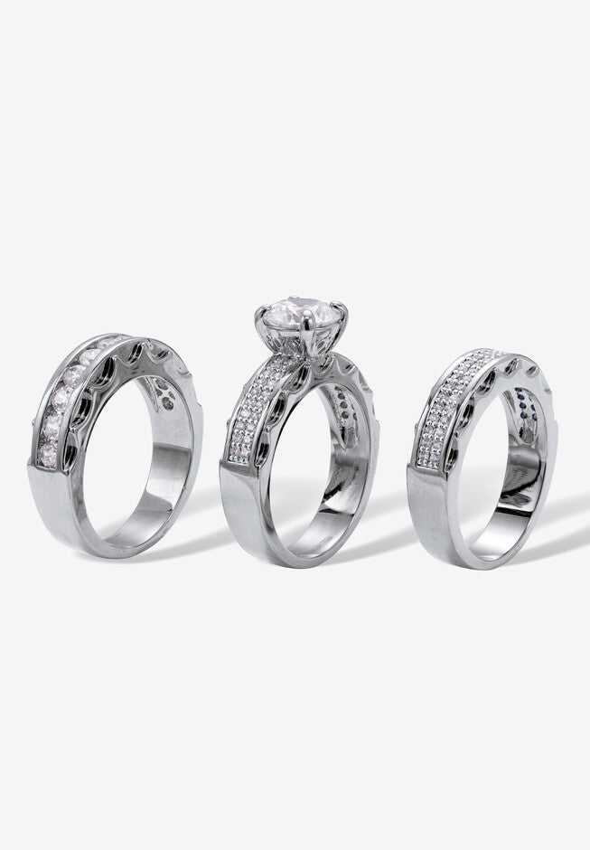 3 Piece 3.38 Tcw Marquise Cubic Zirconia Platinum-Plated Bridal Ring Set, , on-hover image number null