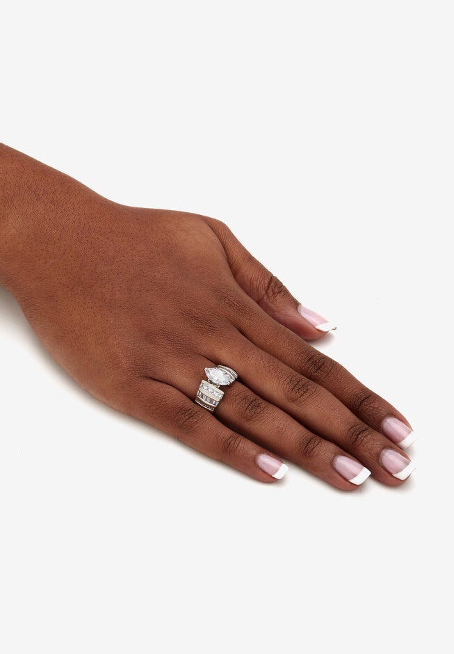 Platinum over Silver Marquise Cut Engagement Ring, , alternate image number 3