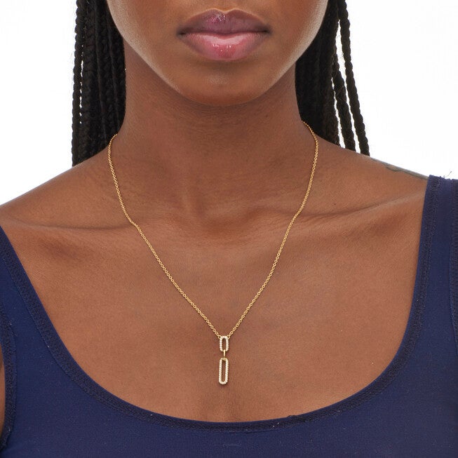 .20 TCW Round Cubic Zirconia 18k Gold-Plated Paperclip Drop Necklace 18-inch, WHITE, alternate image number null
