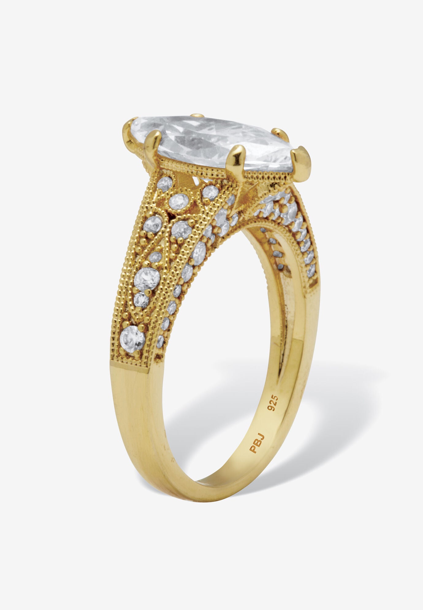3.23 Tcw Marquise Cubic Zirconia Gold-Plated Sterling Silver Engagement Ring, , on-hover image number 1
