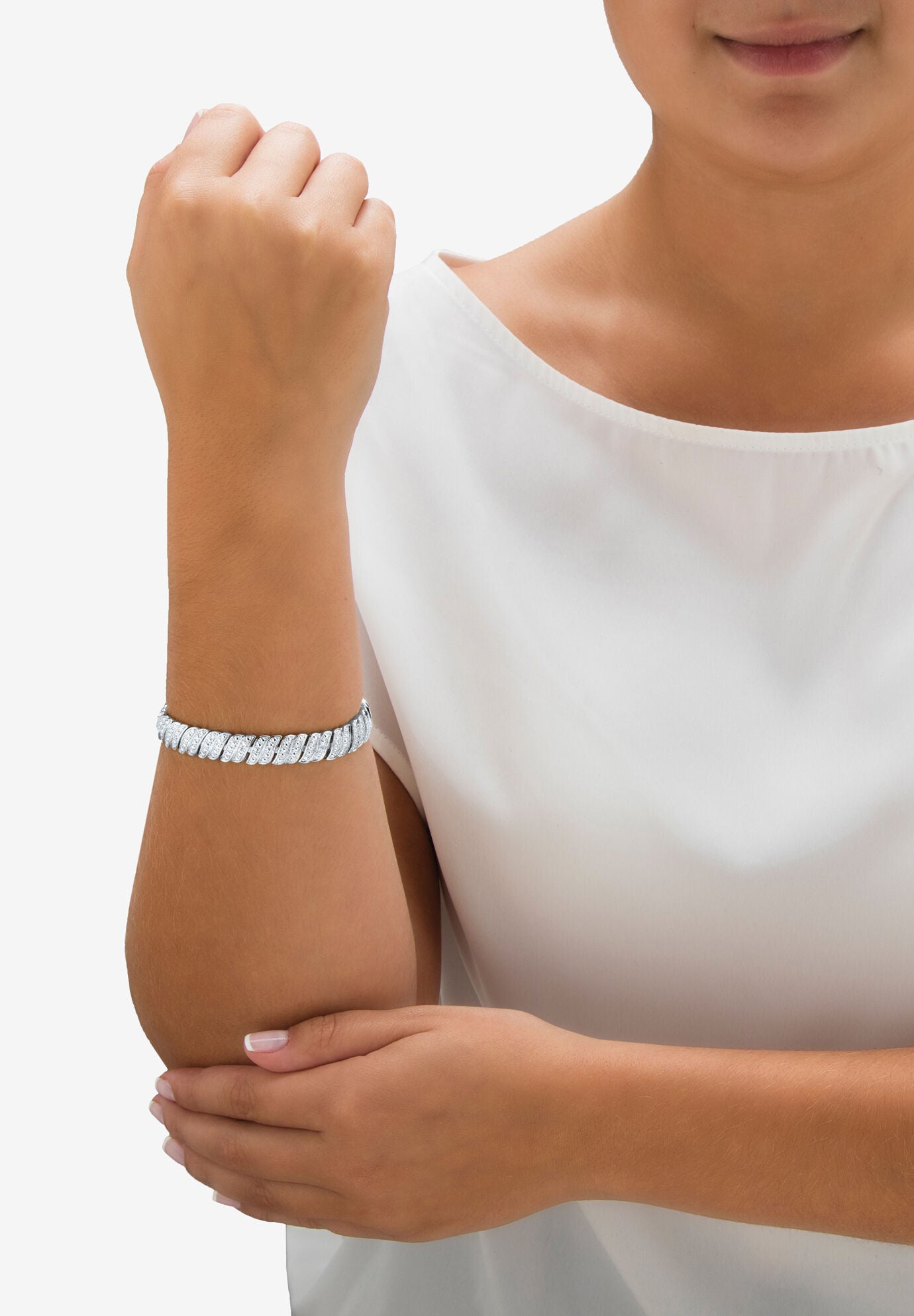 Diamond-Cut Diamond Accent Platinum-Plated Two-Tone S-Link Bracelet 7.5 inches, , alternate image number 2