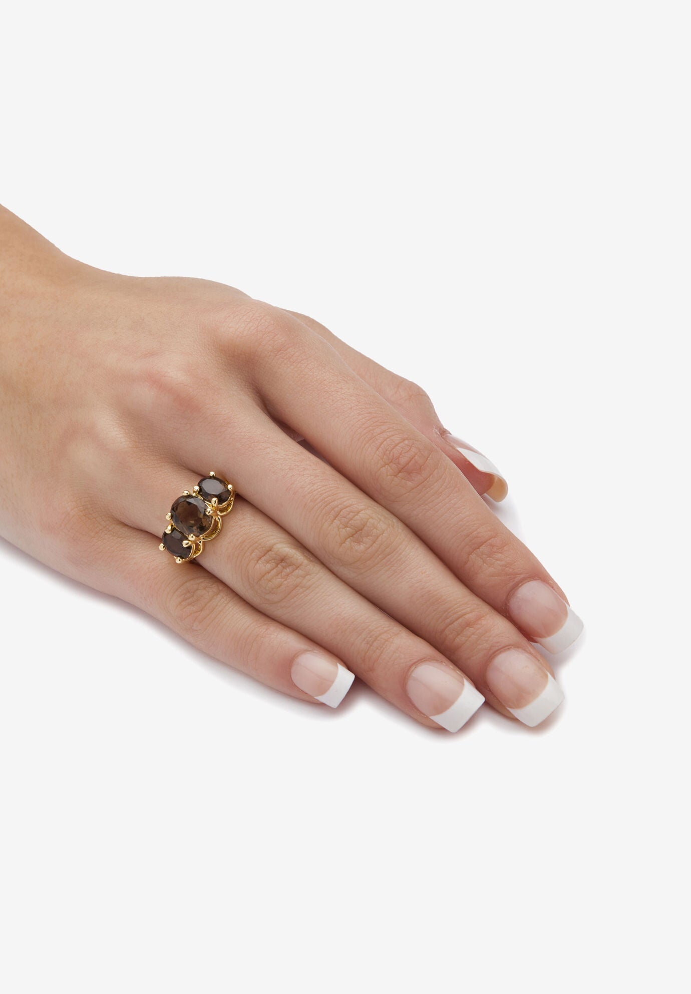 4.90 Tcw Oval-Cut Genuine Smoky Quartz Yellow Gold-Plated 3-Stone Ring, , alternate image number 2