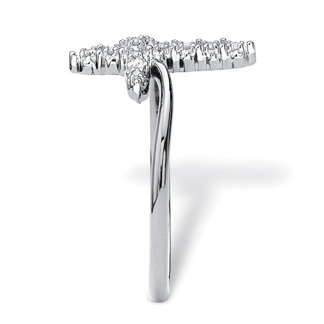 Platinum-plated Sterling Silver Diamond Accent Cross Ring, WHITE, on-hover image number null