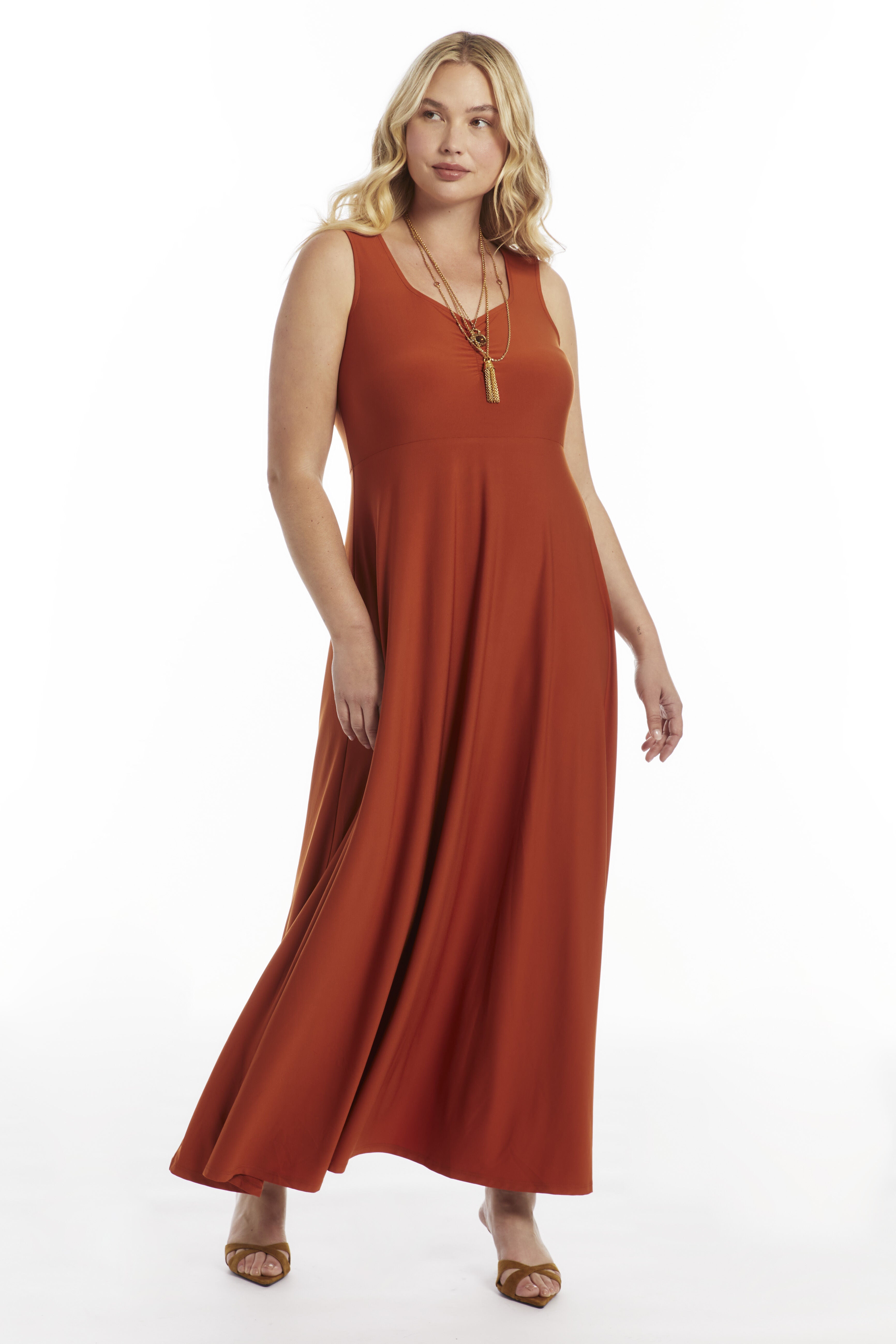 Sleeveless Sweetheart Knit Maxi Dress, UMBER, hi-res image number 0