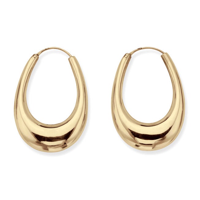 Polished Oval Puffed Hoop Earrings 18K Gold Plated .925 Sterling Silver, GOLD, on-hover image number 1