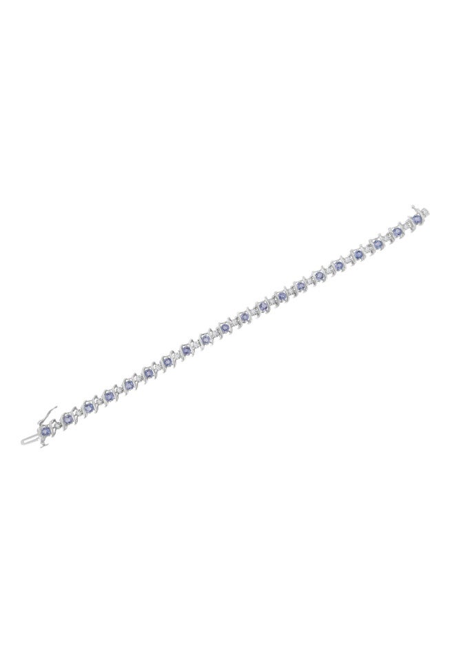 Sterling Silver Gemstone & Round Diamond Tennis Bracelet Tanzanite December Birthstone, , alternate image number 4