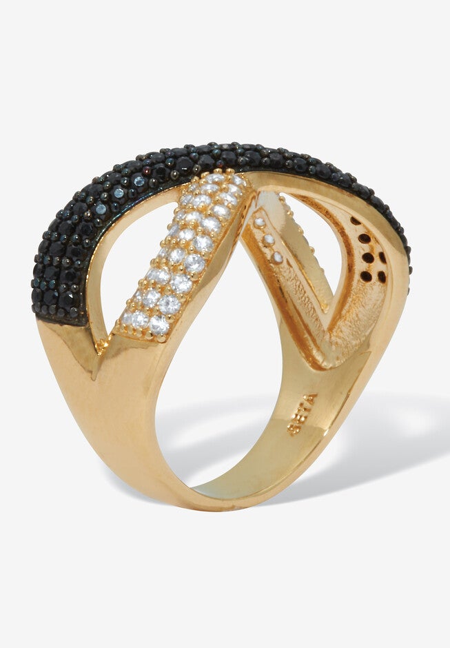 .49 Tcw Round Cz And Black Spinel Gold Ion-Plated Sterling Silver Crossover Ring, , on-hover image number null