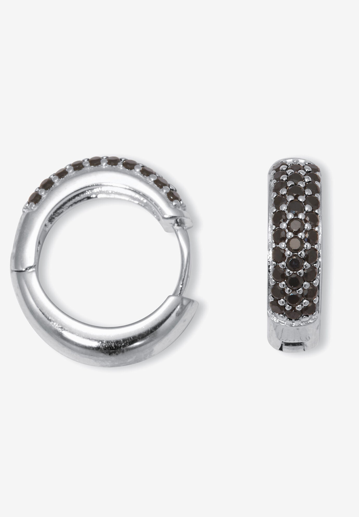 Round Genuine Black Spinel&nbsp;Sterling Silver Huggie Earrings, , on-hover image number 1