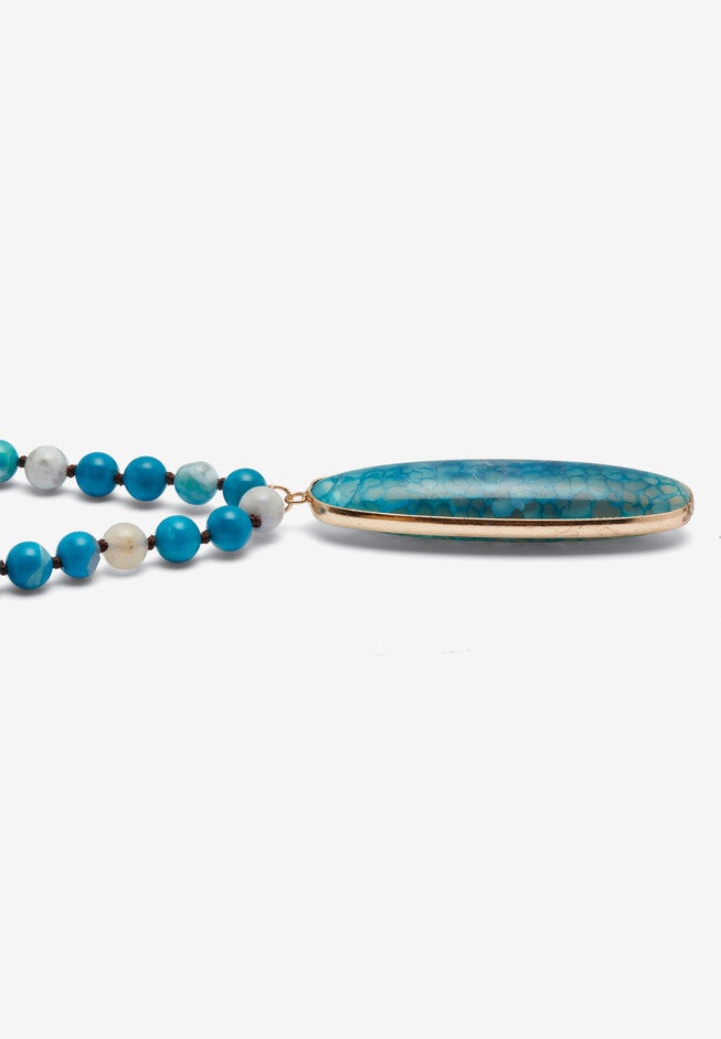 Genuine Blue Agate Cabochon Goldtone Drop Necklace, 34 Inches, , on-hover image number null