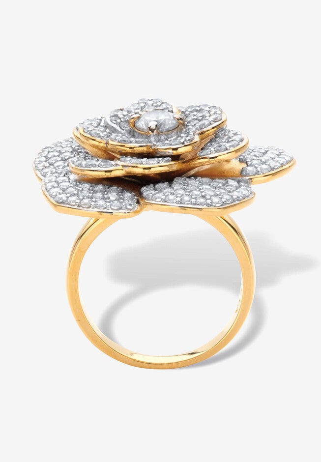 Yellow Gold-Plated Round Rose Ring, , on-hover image number 1