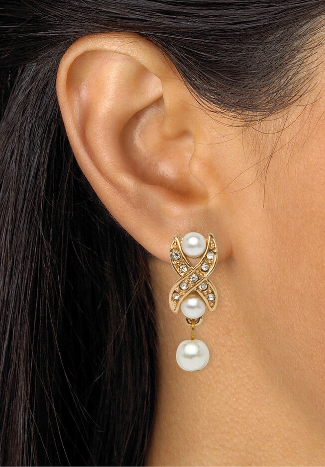Gold Tone Necklace, Bracelet And Earring Set, Simulated Pearl Jewelry, , alternate image number 3