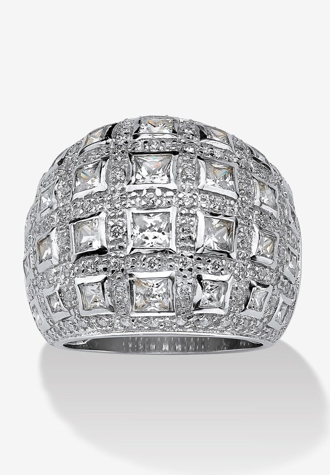 4.12 Tcw Princess-Cut And Round Cubic Zirconia .925 Sterling Silver Dome Ring, SILVER, hi-res image number null