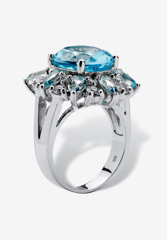 8.60 Tcw Oval-Cut Genuine Blue And White Topaz Ring, , on-hover image number 1