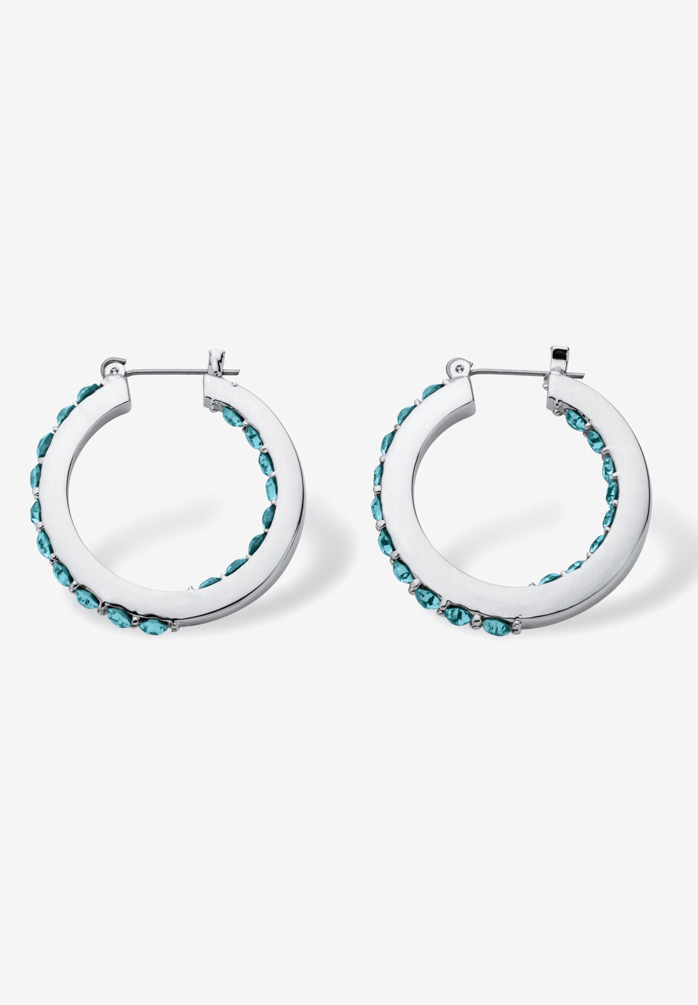 Birthstone Inside-Out Hoop Earrings In Silvertone (31Mm), , on-hover image number 1