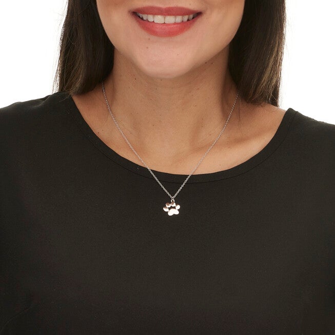 Sterling Silver Paw Print Drop Necklace 16-inch length plus 2-inch extension, SILVER, alternate image number null