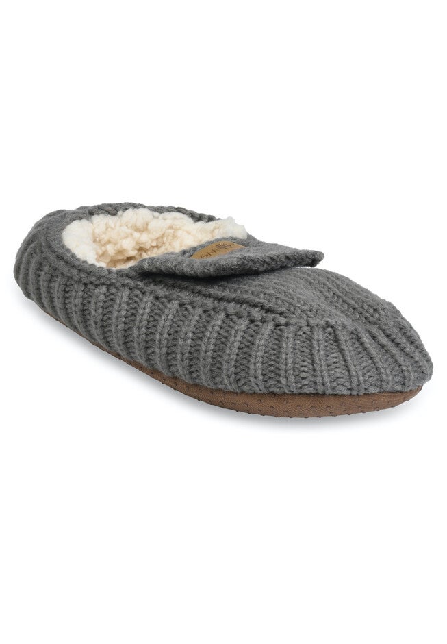 Womens Textured Knit Mocassin Slipper Slippers, GREY, hi-res image number null