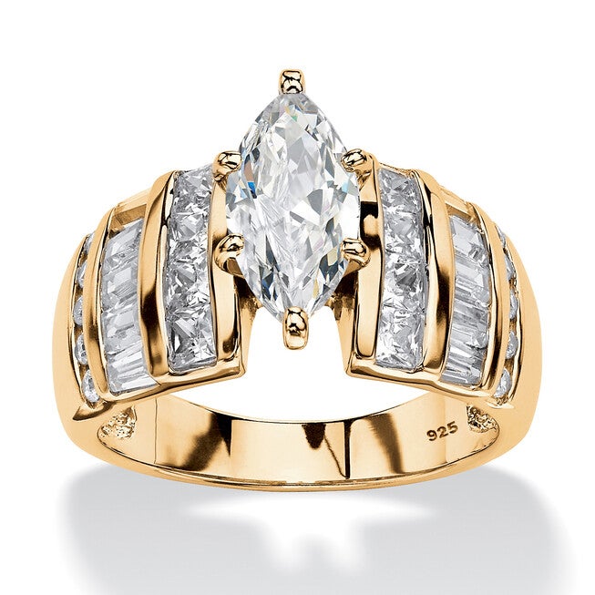 3.87 TCW Marquise-Cut Cubic Zirconia Ring in 14k Gold-plated Sterling Silver, WHITE, hi-res image number 0