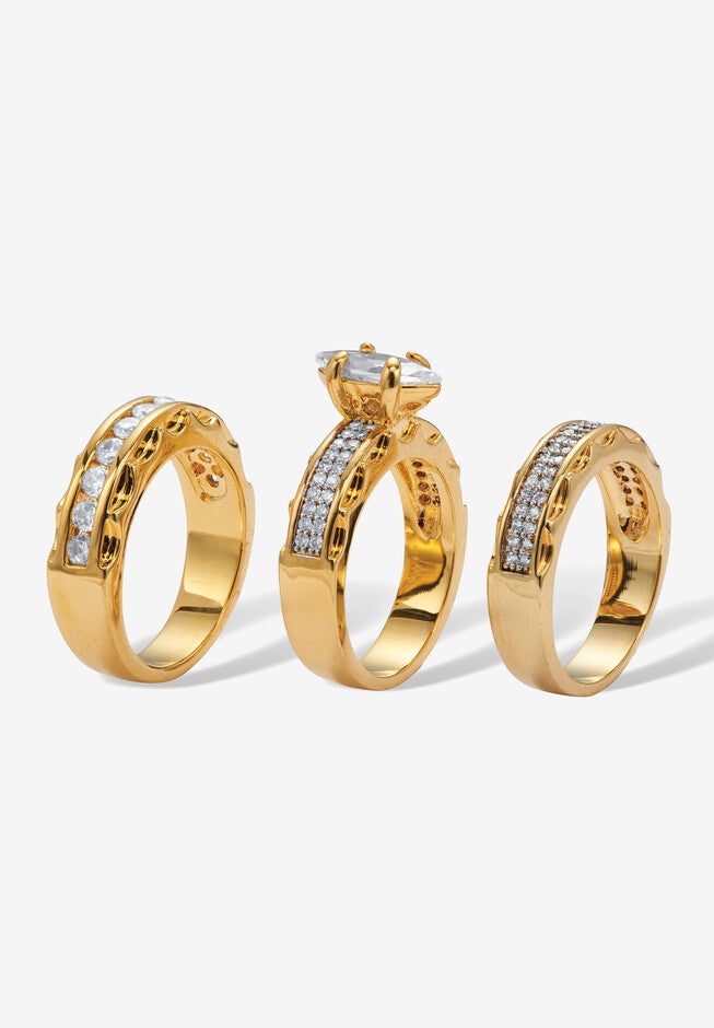 3 Piece 3.38 Tcw Round Cubic Zirconia 14K Yellow Gold-Plated Bridal Ring Set, , on-hover image number null