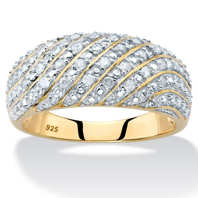 1/4 Cttw. Round Diamond 14k Gold-plated Sterling Silver Multi-Row Dome Ring, WHITE, hi-res image number null