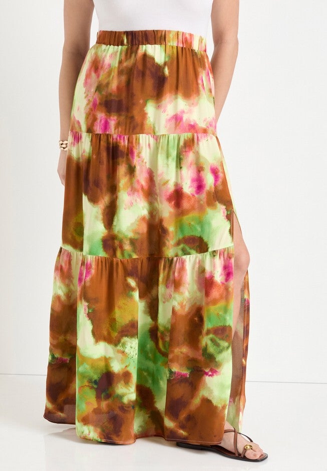 High-Slit Maxi Skirt, WATERCOLOR TIE DYE, alternate image number null