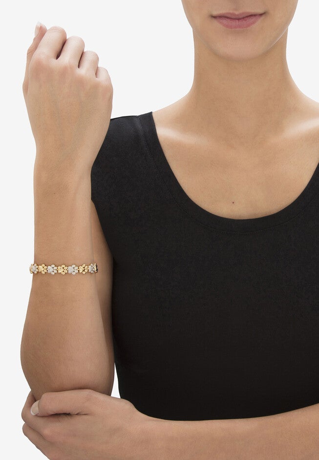 Diamond Accent 18K Gold-Plated Two-Tone Paw Print Bracelet 7.5 inches, , alternate image number null