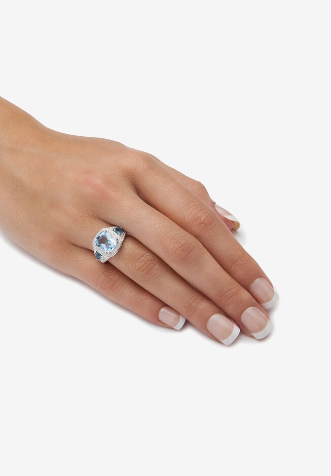 5.13 Tcw London Blue Topaz And Cz Halo Ring Platinum-Plated Sterling Silver, , alternate image number 2