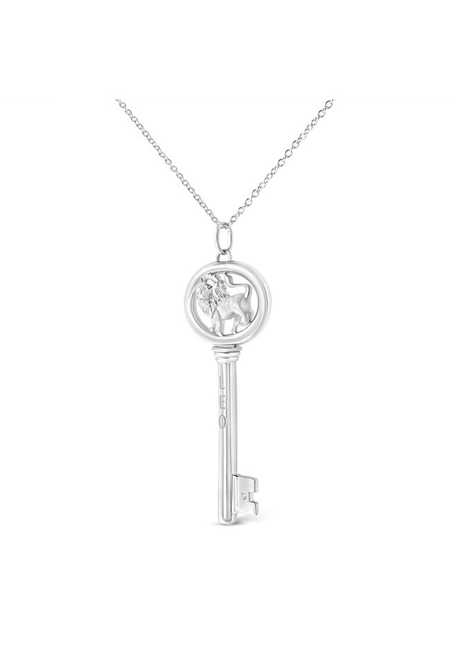 Sterling Silver Diamond Accent Leo Zodiac Key Pendant Necklace, , alternate image number 2