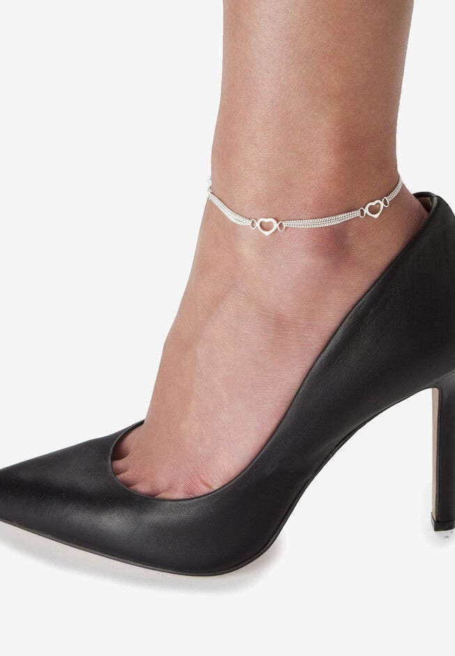 Sterling Silver Multi Heart Ankle Bracelet (7.5Mm), 10 Inches Jewelry, , alternate image number 2