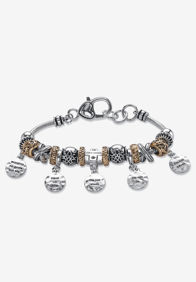 Silver Tone 10 Commandments Charm Bracelet Lucite 7.5 inches plus 1 inches ext, , alternate image number 3