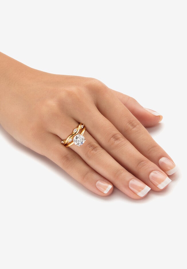 2.40 Cttw. 2-Piece Yellow Gold-Plated Round Cubic Zirconia Wedding Ring Set, , alternate image number null