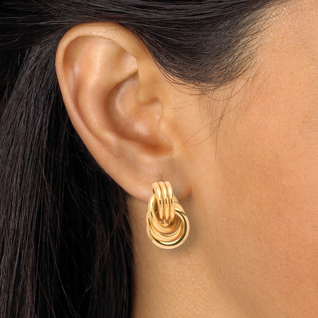 Yellow Gold Ion-Plated Stainless Steel Twisted Knot Drop Earring Set, YELLOW, alternate image number 2