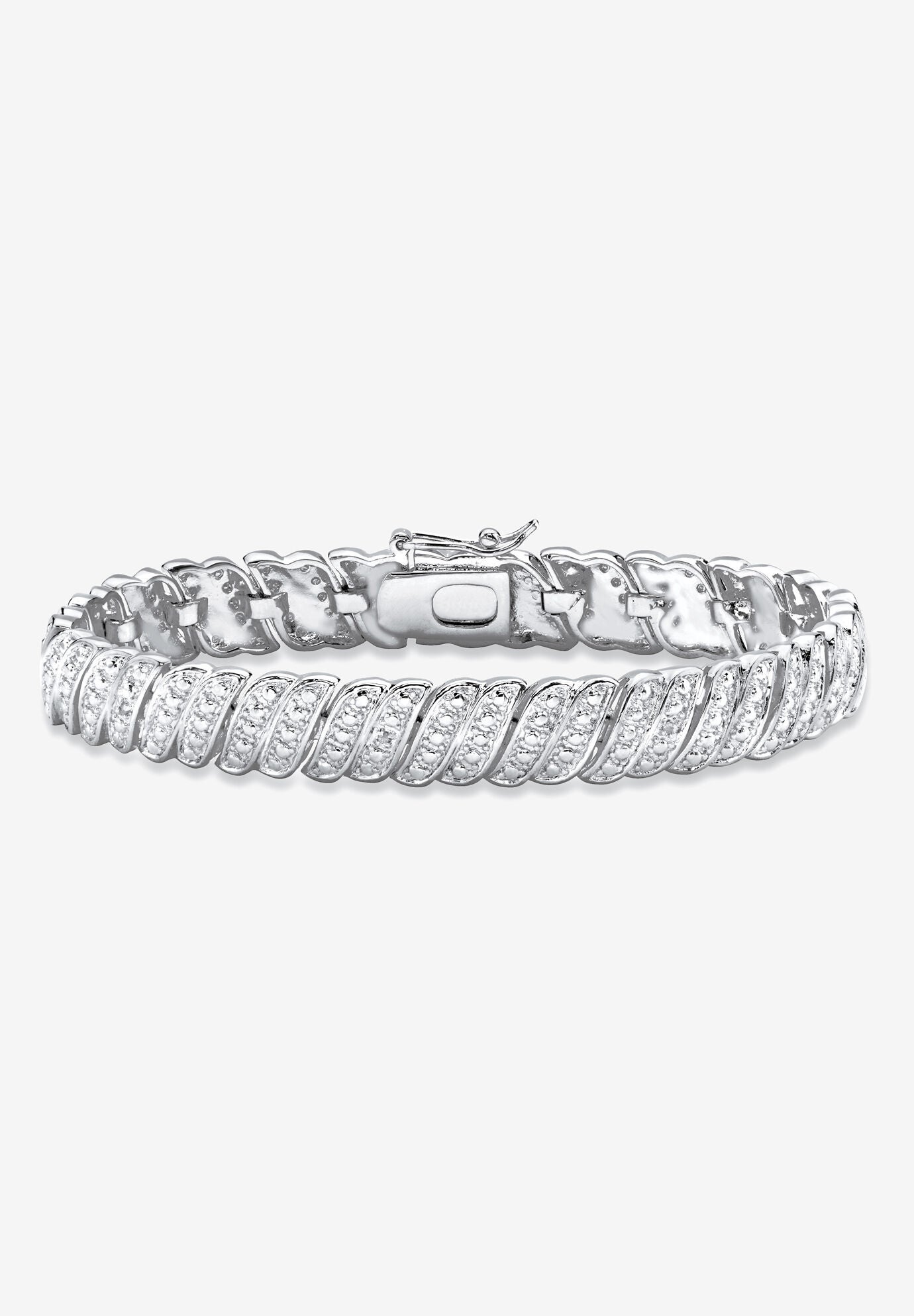 Diamond-Cut Diamond Accent Platinum-Plated Two-Tone S-Link Bracelet 7.5 inches, SILVER, hi-res image number 0