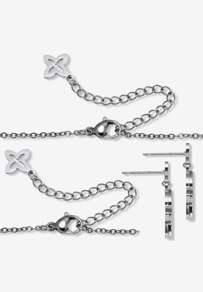 Genuine Black Mother Of Pearl Stainless Steel Clover Jewelry Set Jewelry, , on-hover image number null