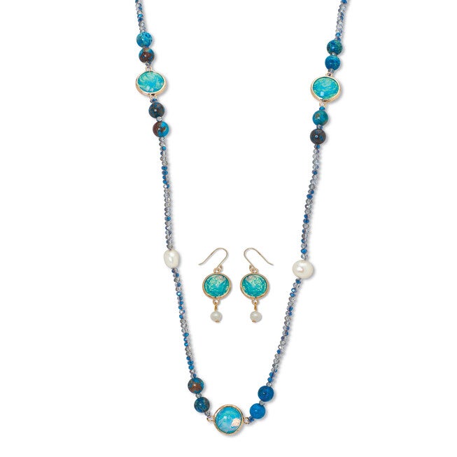 Simulated Blue Opal Jewelry Set, BLUE, hi-res image number null