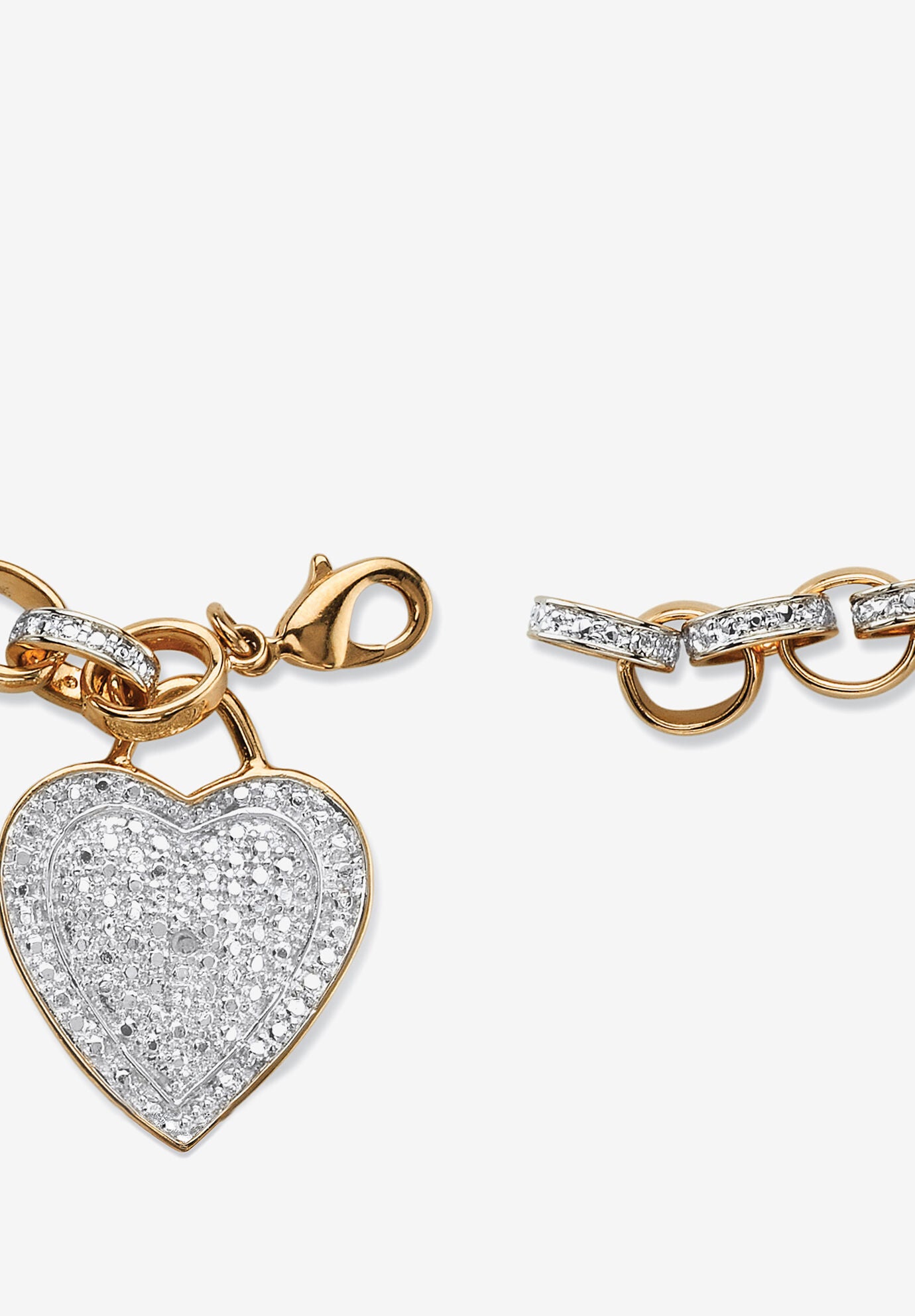 Diamond Accent 18K Gold-Plated Heart Charm Rolo-Link Bracelet 7.75 inches, , on-hover image number 1