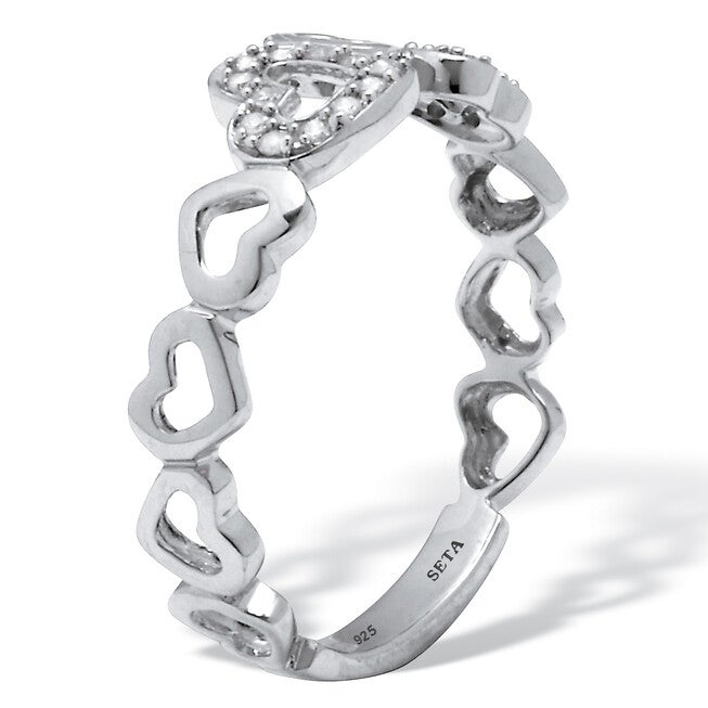 .09 TCW Diamond Sterling Silver Interchanging Dancing Hearts Ring, WHITE, on-hover image number null