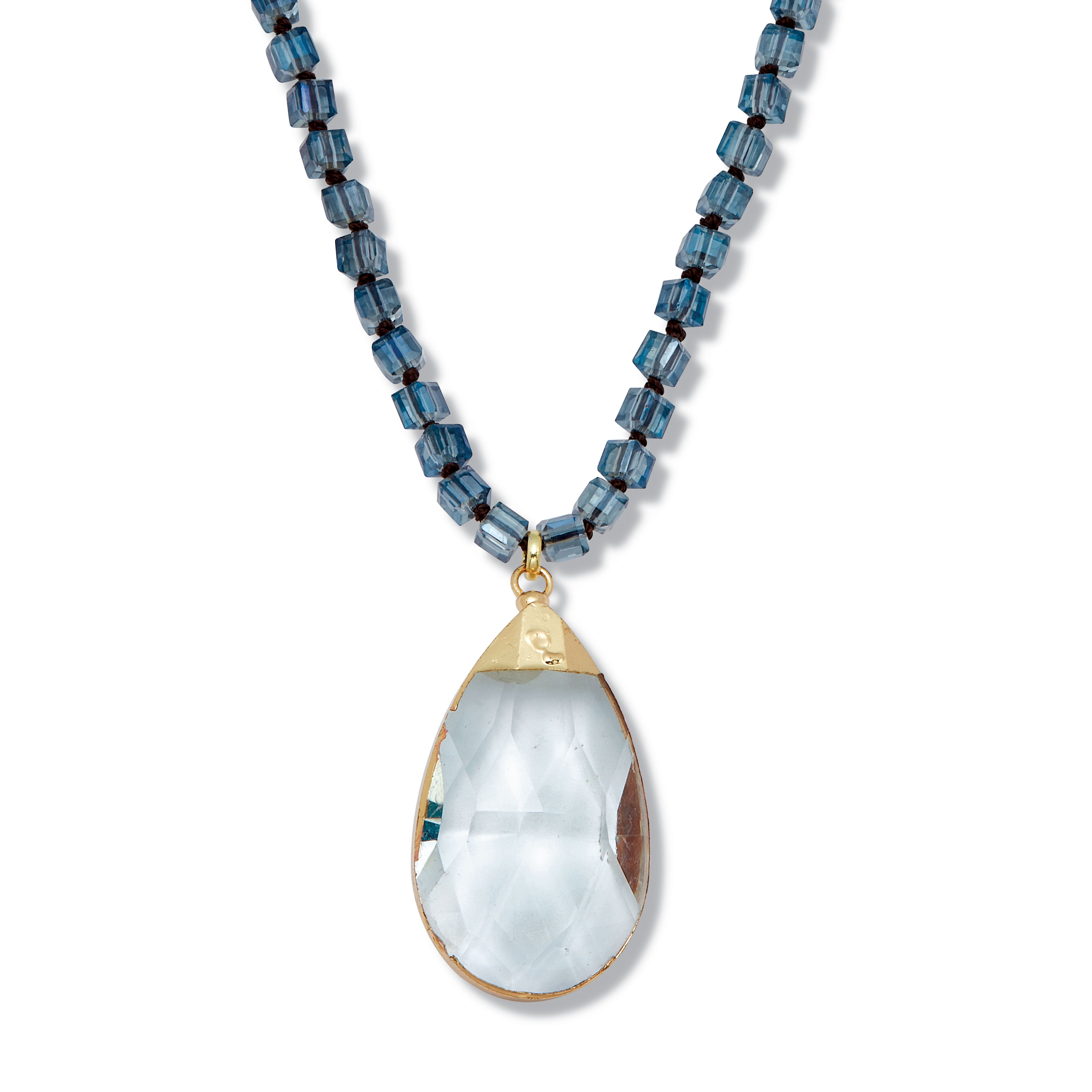 Crystal Pendant Beaded Goldtone Drop Necklace 32-inch, GRAY, hi-res image number 0