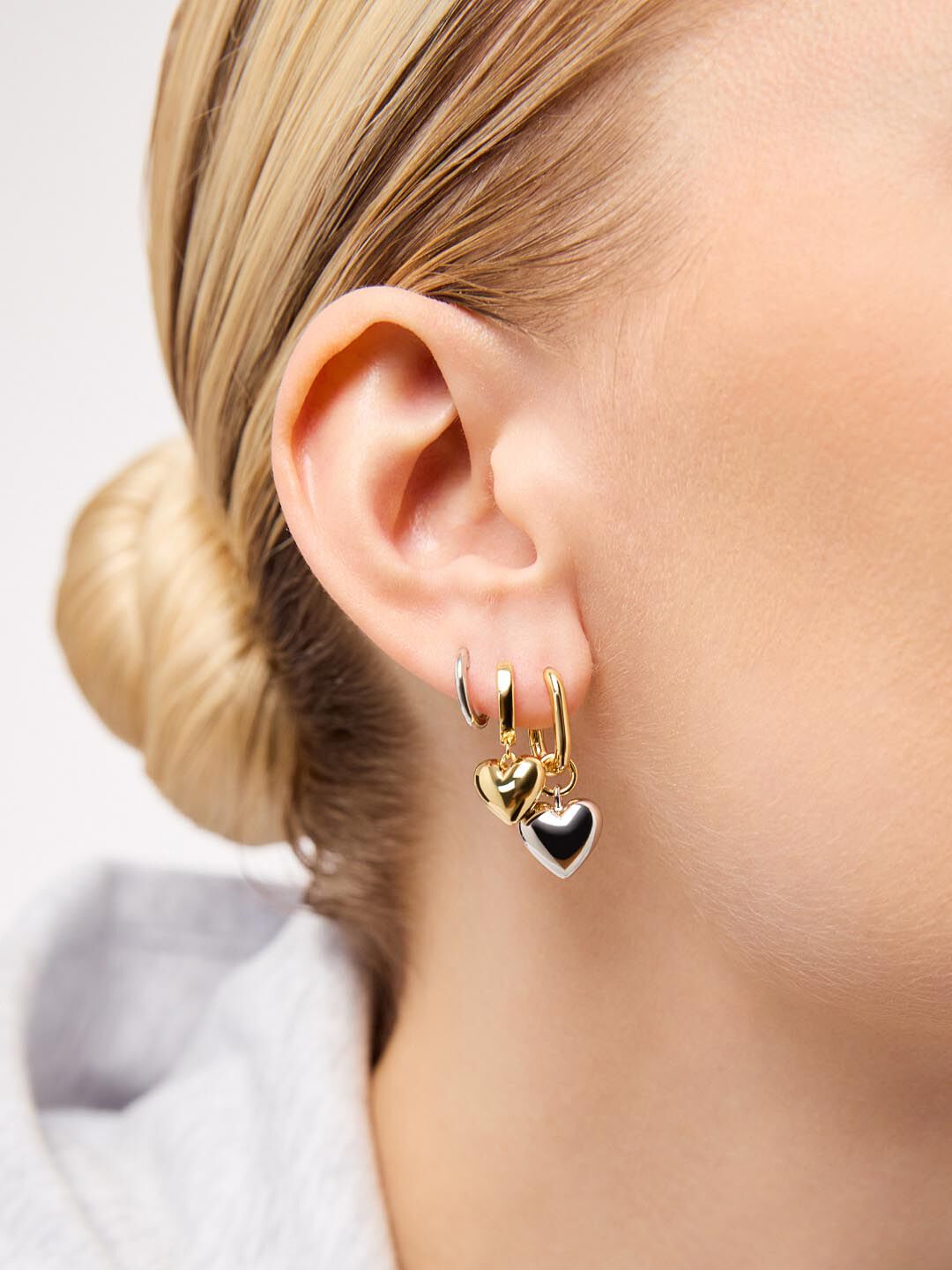 Jessica Puffed Heart Hoops, GOLD, alternate image number 1